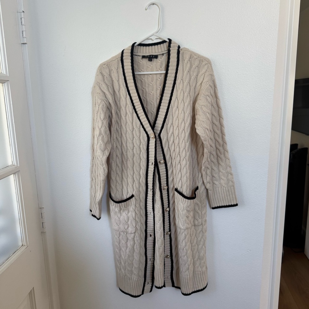 Cream/Black Button Up Long Cardigan